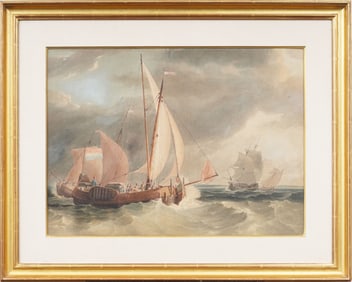 Antique French Realist Nautical Seascape Framed Painting