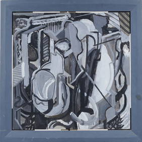 Vintage French American Modernist Abstract Expressionist Framed Oil Painting (1 of 7)