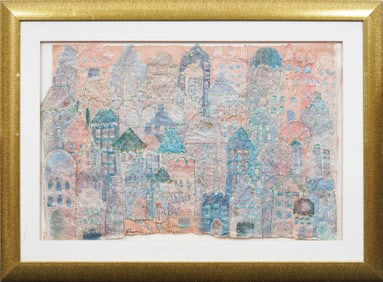 Large Signed Modernist European Abstract Cityscape Painting