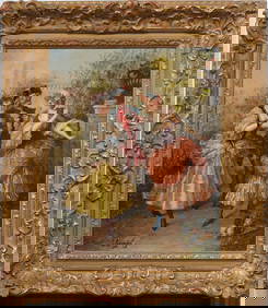 Signed 19th Century French Court Scene Original Framed Oil Painting (1 of 9)