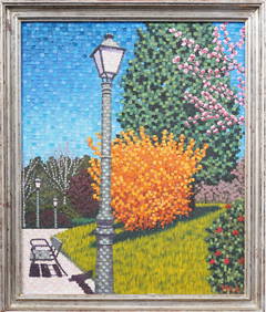 Vintage French Pointillist Fall Park Landscape Framed Signed Oil Painting (1 of 7)