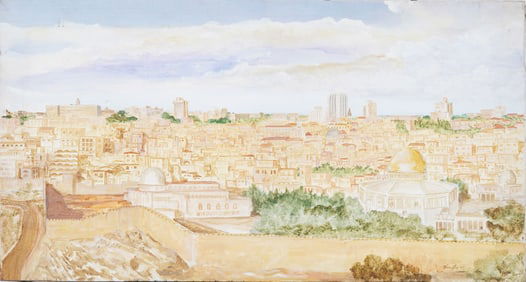 Signed Vaughn 1984 Large Impressionist View of Jerusalem Original Oil Painting