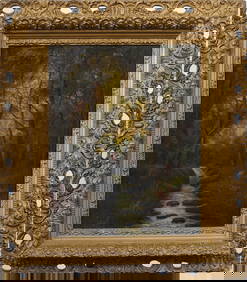 Antique American Hudson River School Forest Interior Waterfall Framed Oil Painting (1 of 7)