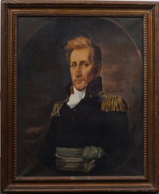 Vintage American Presidential Portrait of Andrew Jackson Framed Original Oil Painting
