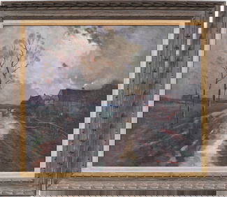 Large Antique American Impressionist Signed Framed 1931 Modernist Landscape Original Oil Painting (1 of 6)