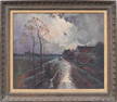 Large Antique American Impressionist Signed Framed 1931 Modernist Landscape Original Oil Painting