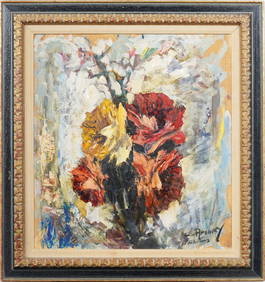 Cyrus Afsary (Born 1941) Large American Modernist Framed Flower Still Life Oil Painting (1 of 6)