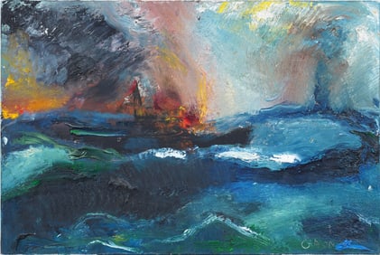 Vintage American Modernist Seascape Oil Painting