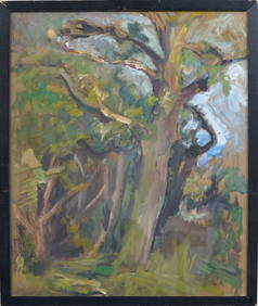 Barbara Hollister Vintage American Modernist Landscape Framed Original Oil Painting (1 of 7)