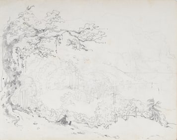 Antique American Hudson River School Pencil Sketch Landscape Drawing