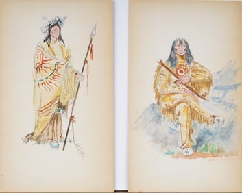 Vintage American Native Indian Chief Portrait Paintings