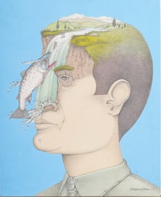 Nicholas Price Vintage Signed Original Surreal Male Portrait Painting