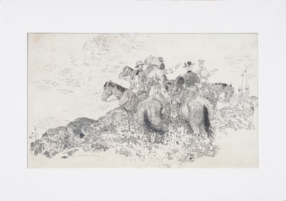 Vintage Western Horseback Landscape Original Illustration Drawing Anderson Article