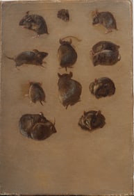 19th Century Antique American Finely Painted Whimsical Mouse Study Original Oil Painting