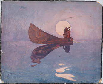 McClelland Barclay (1891 - 1943) Antique American Native American Canoe Scene Moonlit Painting (1 of 6)