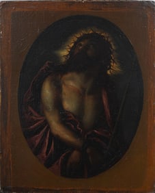Antique European Old Master Religious Portrait of Jesus Christ Oil Painting