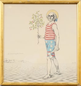 Jan Macs Signed Surrealist Portrait "George Washington Crossing The Delaware" Painting