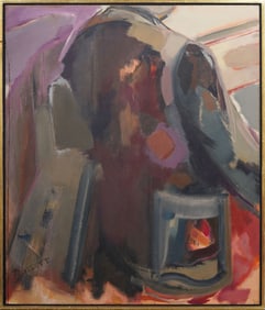 Large Vintage American Abstract Expressionist Framed Signed "Bassett" Original Oil Painting