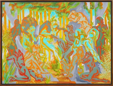 Monumental Vintage American Modernist Abstract Landscape "The Wedding 1982" Framed Painting