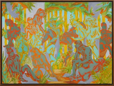 Monumental Vintage American Modernist Abstract Landscape "The Wedding 1982" Framed Painting