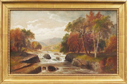 Daniel Charles Grose (1838 - 1900) Antique American Fall Hudson River School Landscape Oil Painting