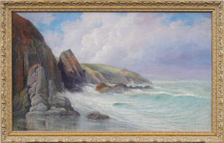 Thomas Charles Larbalestier (1861–1930) Signed English Coastal Framed Seascape Oil Painting