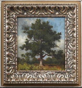 Antique American Monogrammed Hudson River School Tree Study Framed Original Oil Painting: Antique American 19th century landscape oil painting. Oil on canvas. Signed. Framed. Measuring: 14 by 15 inches overall, and 9 by 10 painting alone. Please see all images for condition. Size is measur