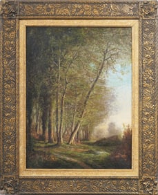 Antique 19th Century Forest Landscape Framed Original Oil Painting