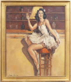 Large Antique French Impressionist School Paris Bar Scene Interior Ballerina Portrait Oil Painting