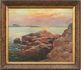 Jean Baptiste Roubaud (Born 1871) Antique French Impressionist Coastal Beach Seascape Oil Painting