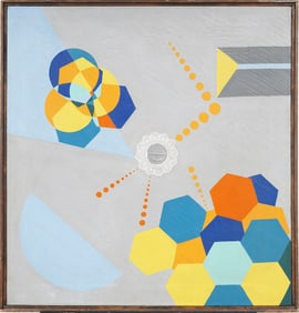 Antique American School Mid Century Modernist Abstract Geometric Framed Original Oil Painting