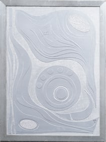 Michael Kuncevich Vintage American Modernist Abstract Landscape Framed Silver Painting