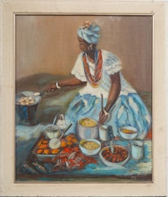 Vintage American Modernist Creole Chef New Orleans Crawfish Crab Still Life Original Oil Painting