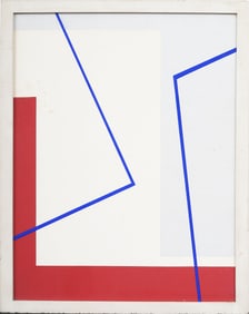 Vintage American Modernist Abstract Minimalist Geometric Framed Oil Painting
