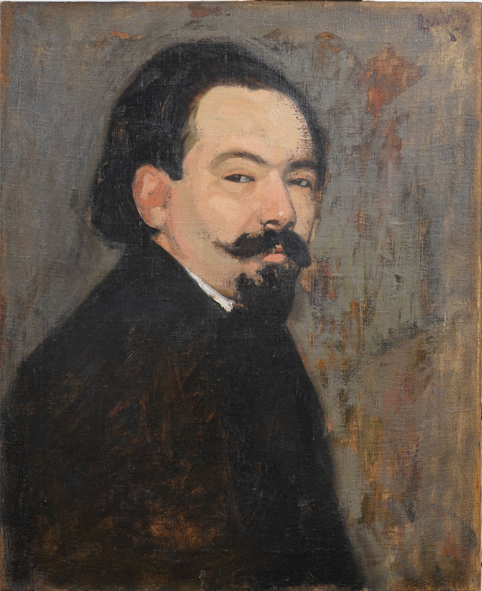 Incredible Antique American Impressionist Male Artist Self Portrait Oil Painting: Antique American self portrait oil painting. Oil on canvas. Signed. Measuring: 25 by 20 inches overall. Please see all images for condition. Size is measured and written on the back of the painting. T