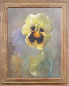 Antique American Modernist Orchid Flower Still Life Framed Oil Painting