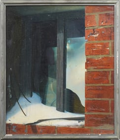 Vintage Signed Trompe L'oeil Super Realist Signed Eastern European Winter Oil Painting