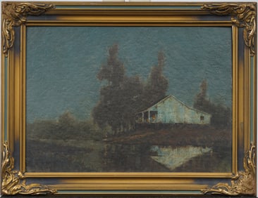 Rare Early 1900s Southern School Moonlit Swamp Impressionist Monogrammed Landscape Painting