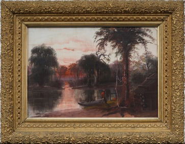 Antique American 19th Century Southern School Louisiana Landscape Framed Original Oil Painting