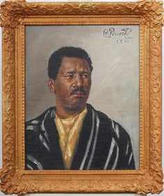 Antique American School Signed Black Male Pensive Signed and Framed Portrait Oil Painting