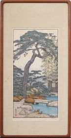 Toshi Yoshida (1911 - 1995) Antique Japanese Woodblock "Pine Tree of the Friendly Garden" Print