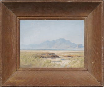 Antique American Western 19th Century Mountain Range Landscape Framed Oil Painting