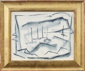 Niclely Framed American School Modernist Minimal Abstract Landscape Original Signed Painting