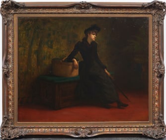 Charles August Corbineau (1835 - 1901) Antique Large Paris Salon Interior Portrait Framed Painting