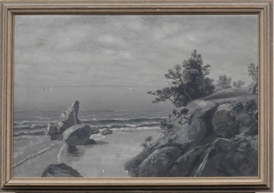 Antique American Hudson River School Coastal Seascape Framed Original Oil Painting