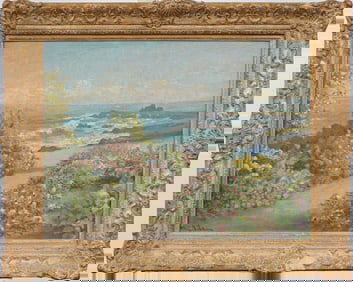 William Constable Adam (1846-1931)Antique American California Coastal Flower Landscape Oil Painting