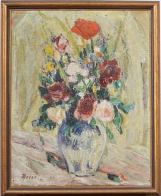 Signed 1921 American Modernist Abstract Flower Still Life Framed Oil Painting