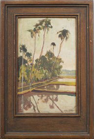 Naci Kalmukoglu (1896 - 1951) Signed Turkish Modernist Palm Tree Landscape Framed Oil Painting