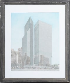 Bonhui Uy Filipino-American 1968 World Trade Center Plaza Intricate Architectural Illustration