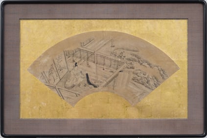 Antique Japanese Ink Painting on Fan